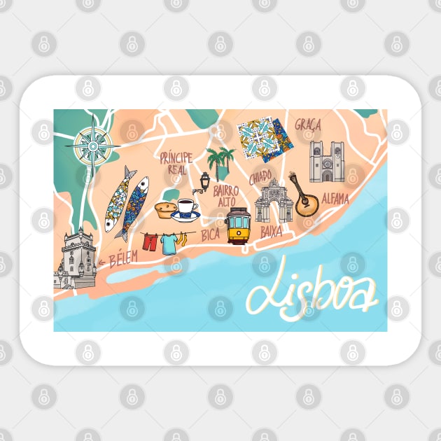 Lisbon map Sticker by Claudia-Brueggen